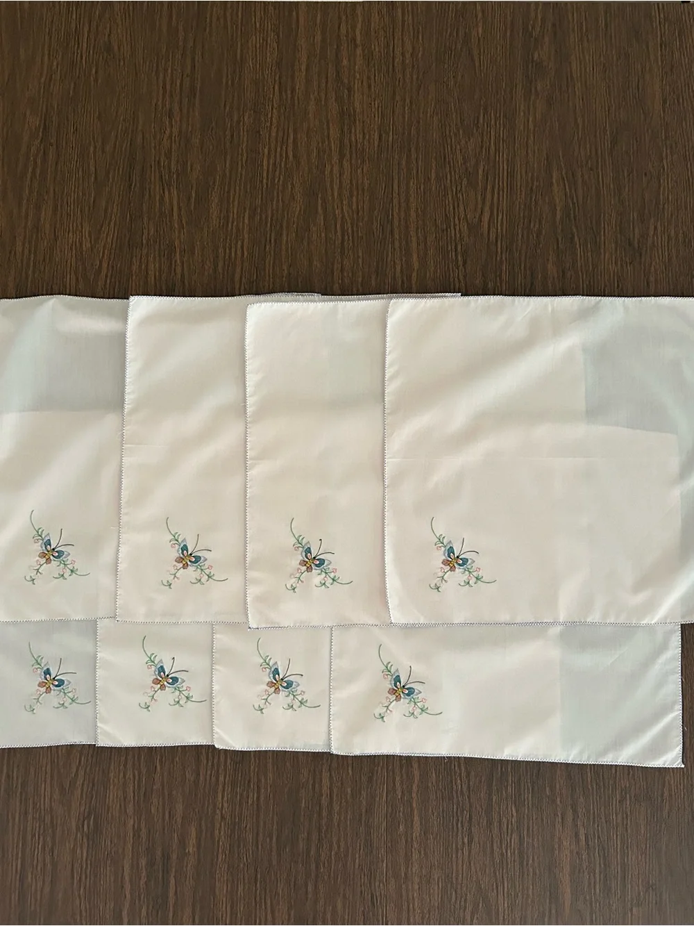 Vintage Napkins Butterfly Embroidered 15” Square Set Of 8 Cottagecore Party Ecru